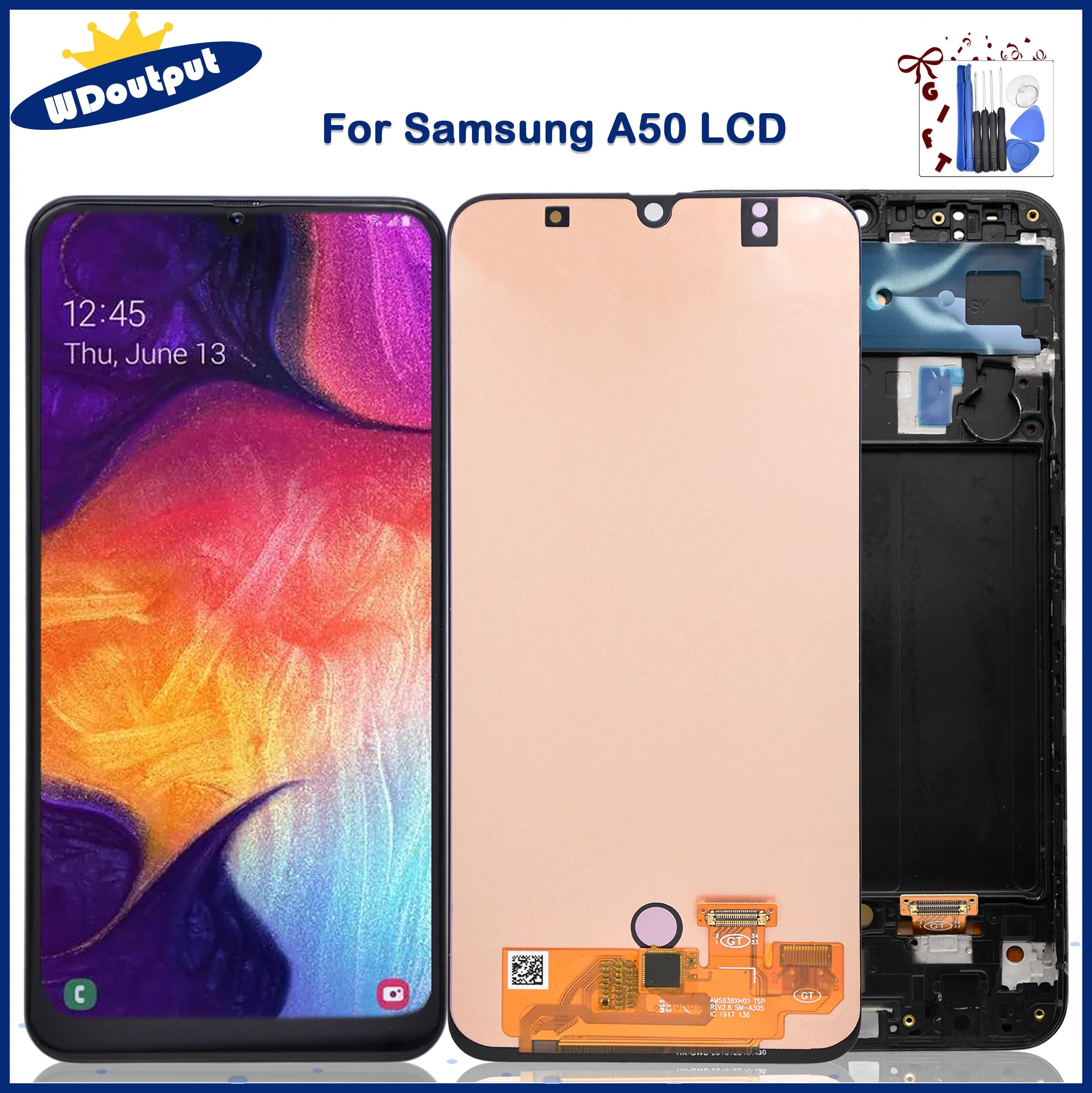 LCD 디스플레이 터치 스크린 디지타이저 어셈블리, 삼성 갤럭시 A50 SM-A505FN DS A505F DS A505 + 프레임용 AMOLED, 6.4 인치